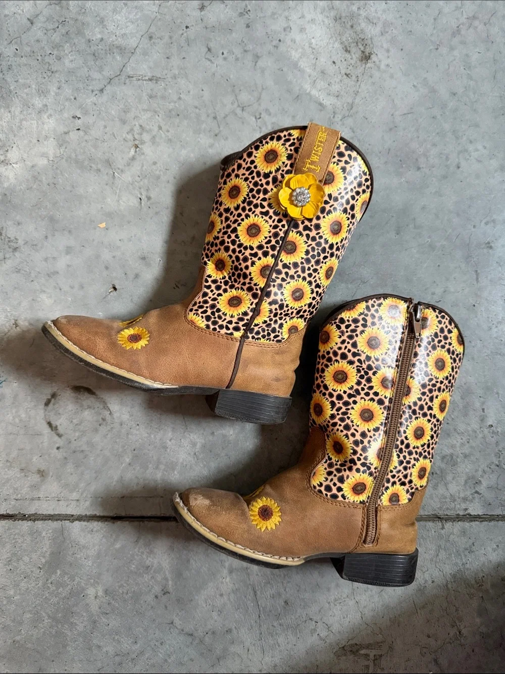 Twister Brown and Yellow Sunflower Kids' Cowboy Boots